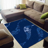 Aloha Hawaii Floral Tapa Area Rug Patchwork Navy - Polynesian Pride