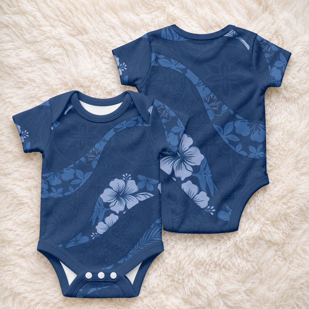 Aloha Hawaii Floral Tapa Baby Onesie Patchwork Navy