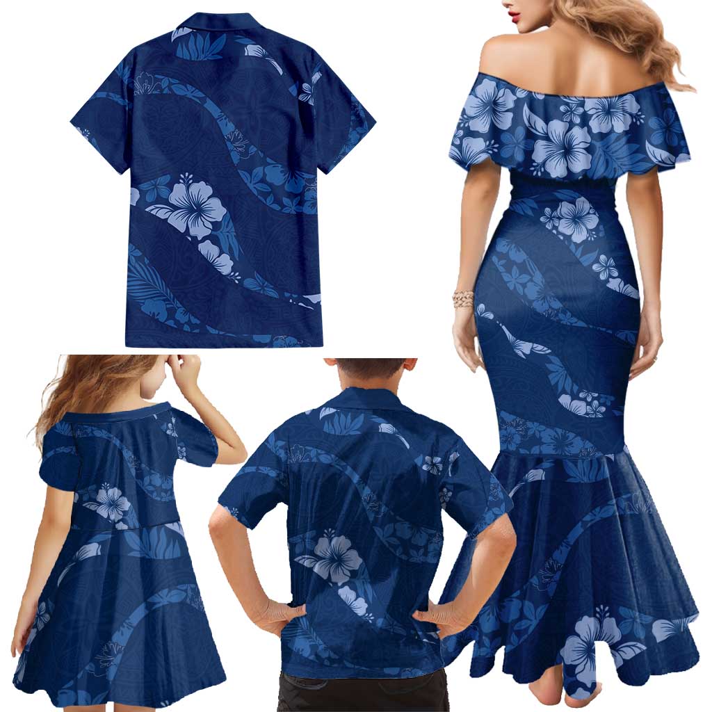 Aloha Hawaii Floral Tapa Family Matching Mermaid Dress and Hawaiian Shirt Patchwork Navy LT7 - Polynesian Pride