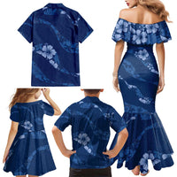 Aloha Hawaii Floral Tapa Family Matching Mermaid Dress and Hawaiian Shirt Patchwork Navy LT7 - Polynesian Pride