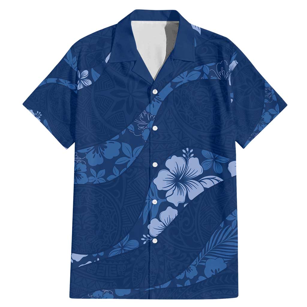Aloha Hawaii Floral Tapa Family Matching Mermaid Dress and Hawaiian Shirt Patchwork Navy LT7 Dad's Shirt - Short Sleeve Navy - Polynesian Pride