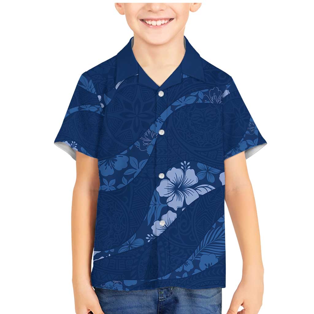 Aloha Hawaii Floral Tapa Family Matching Mermaid Dress and Hawaiian Shirt Patchwork Navy LT7 Son's Shirt Navy - Polynesian Pride