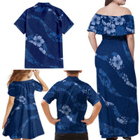 Aloha Hawaii Floral Tapa Family Matching Off Shoulder Maxi Dress and Hawaiian Shirt Patchwork Navy LT7 - Polynesian Pride
