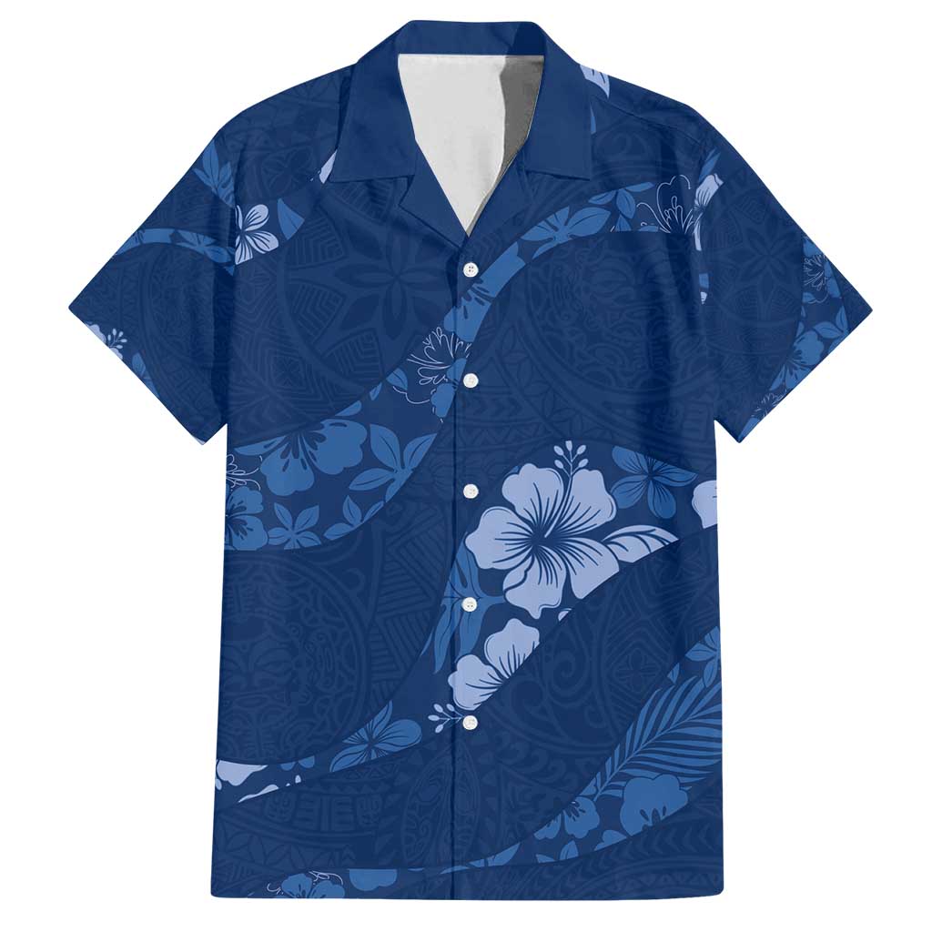 Aloha Hawaii Floral Tapa Family Matching Off Shoulder Maxi Dress and Hawaiian Shirt Patchwork Navy LT7 Dad's Shirt - Short Sleeve Navy - Polynesian Pride