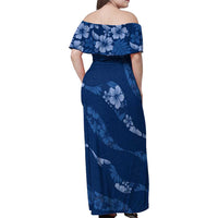 Aloha Hawaii Floral Tapa Family Matching Off Shoulder Maxi Dress and Hawaiian Shirt Patchwork Navy LT7 - Polynesian Pride