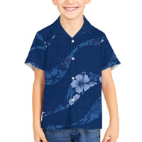 Aloha Hawaii Floral Tapa Family Matching Off Shoulder Maxi Dress and Hawaiian Shirt Patchwork Navy LT7 Son's Shirt Navy - Polynesian Pride