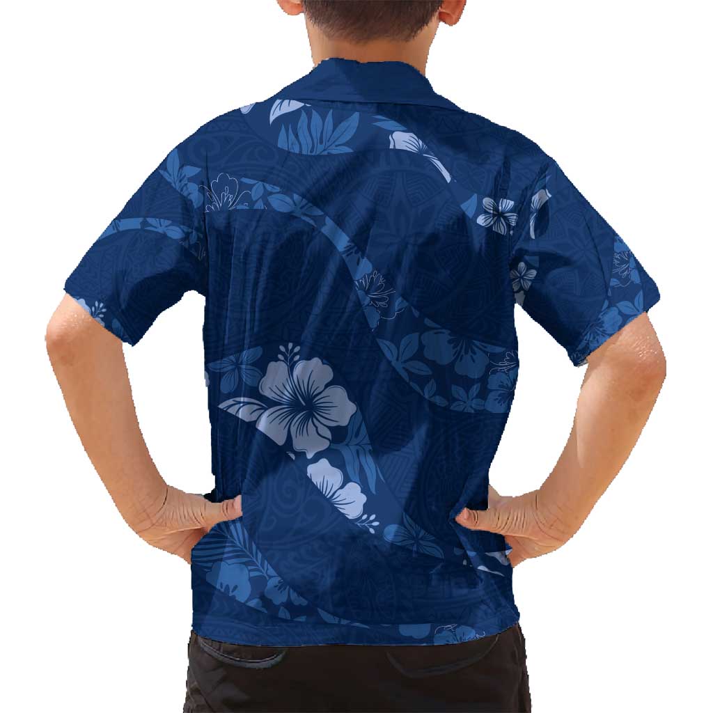 Aloha Hawaii Floral Tapa Family Matching Off Shoulder Short Dress and Hawaiian Shirt Patchwork Navy LT7 - Polynesian Pride