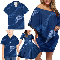Aloha Hawaii Floral Tapa Family Matching Off Shoulder Short Dress and Hawaiian Shirt Patchwork Navy LT7 - Polynesian Pride