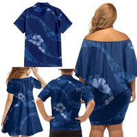 Aloha Hawaii Floral Tapa Family Matching Off Shoulder Short Dress and Hawaiian Shirt Patchwork Navy LT7 - Polynesian Pride