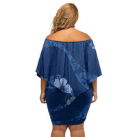 Aloha Hawaii Floral Tapa Family Matching Off Shoulder Short Dress and Hawaiian Shirt Patchwork Navy LT7 - Polynesian Pride