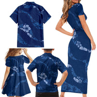 Aloha Hawaii Floral Tapa Family Matching Short Sleeve Bodycon Dress and Hawaiian Shirt Patchwork Navy LT7 - Polynesian Pride