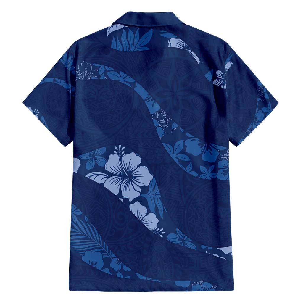Aloha Hawaii Floral Tapa Family Matching Short Sleeve Bodycon Dress and Hawaiian Shirt Patchwork Navy LT7 - Polynesian Pride