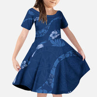 Aloha Hawaii Floral Tapa Family Matching Summer Maxi Dress and Hawaiian Shirt Patchwork Navy LT7 Daughter's Dress Navy - Polynesian Pride