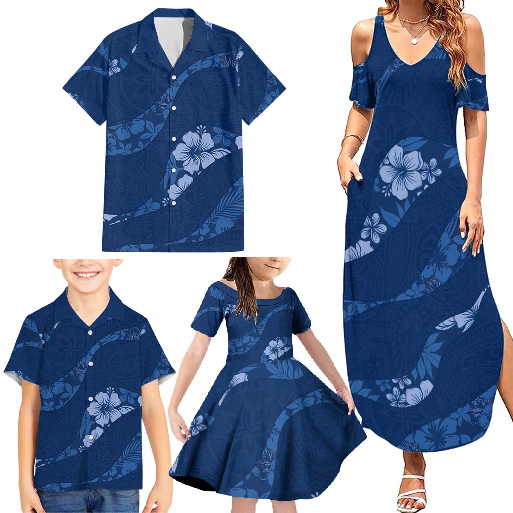 Aloha Hawaii Floral Tapa Family Matching Summer Maxi Dress and Hawaiian Shirt Patchwork Navy LT7 - Polynesian Pride