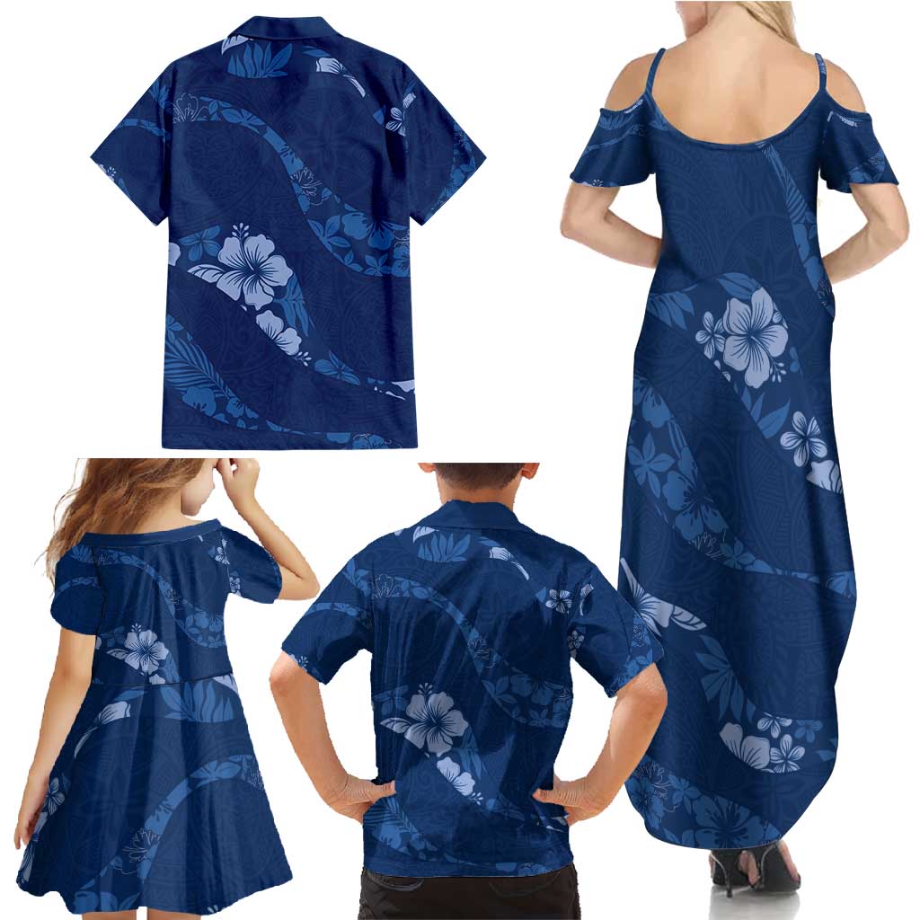 Aloha Hawaii Floral Tapa Family Matching Summer Maxi Dress and Hawaiian Shirt Patchwork Navy LT7 - Polynesian Pride