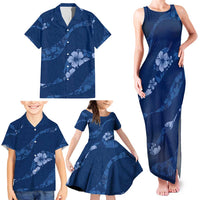 Aloha Hawaii Floral Tapa Family Matching Tank Maxi Dress and Hawaiian Shirt Patchwork Navy LT7 - Polynesian Pride