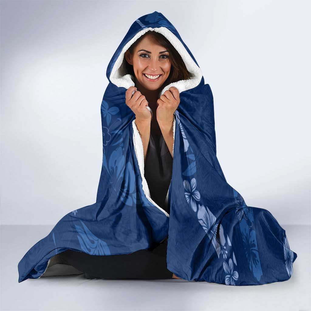 Aloha Hawaii Floral Tapa Hooded Blanket Patchwork Navy - Polynesian Pride