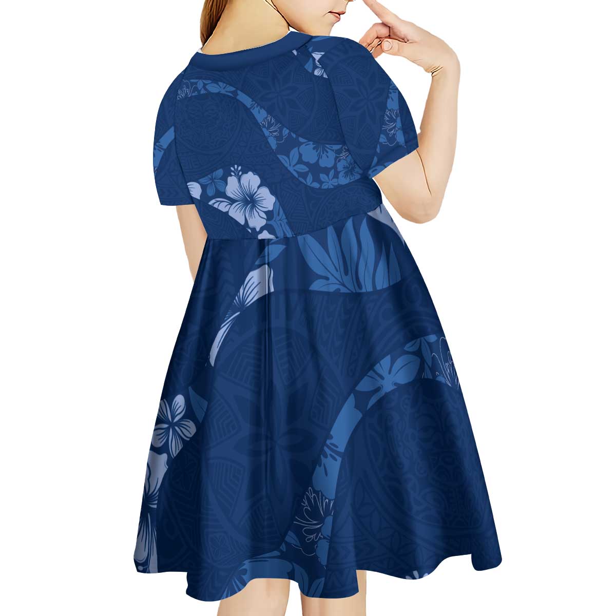 Aloha Hawaii Floral Tapa Kid Short Sleeve Dress Patchwork Navy - Polynesian Pride
