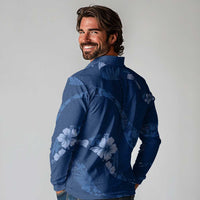 Aloha Hawaii Floral Tapa Long Sleeve Polo Shirt Patchwork Navy - Polynesian Pride