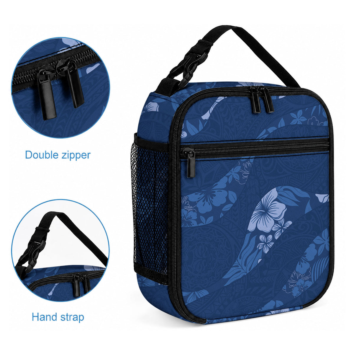 Aloha Hawaii Floral Tapa Lunch Bag Patchwork Navy