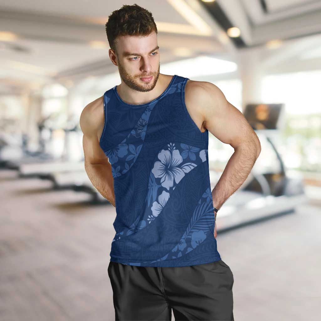 Aloha Hawaii Floral Tapa Men Tank Top Patchwork Navy - Polynesian Pride