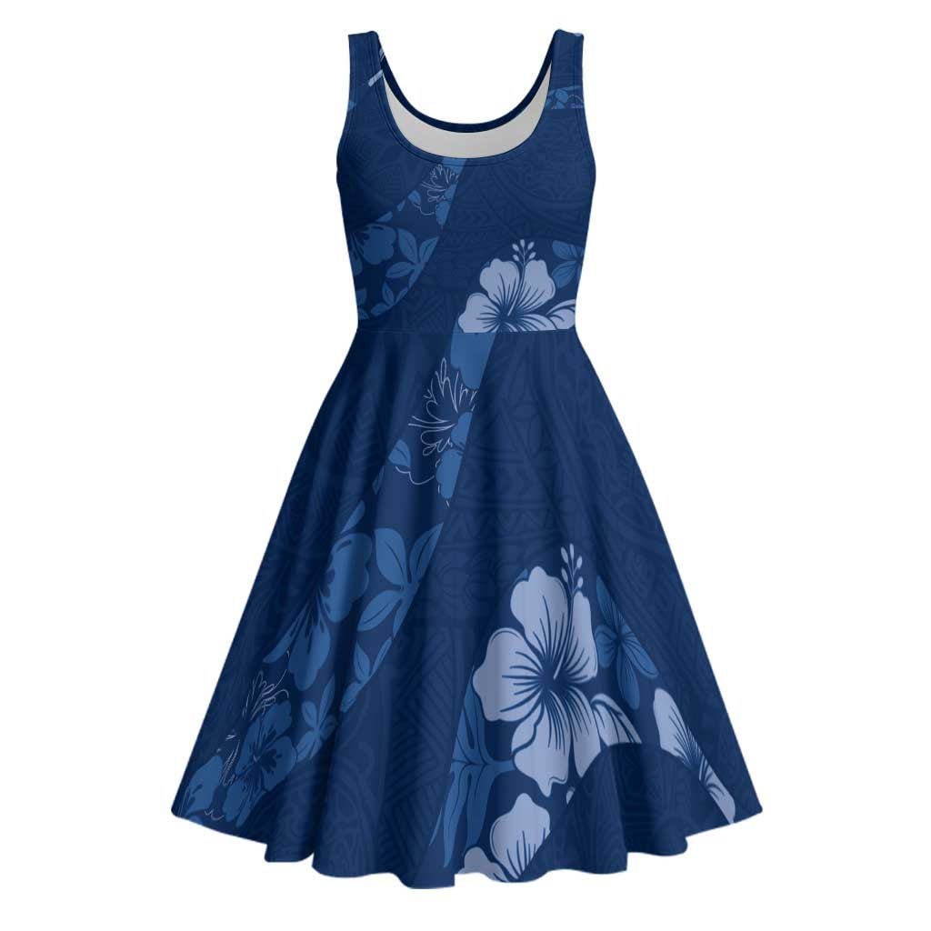 Aloha Hawaii Floral Tapa Midi Dress Patchwork Navy - Polynesian Pride