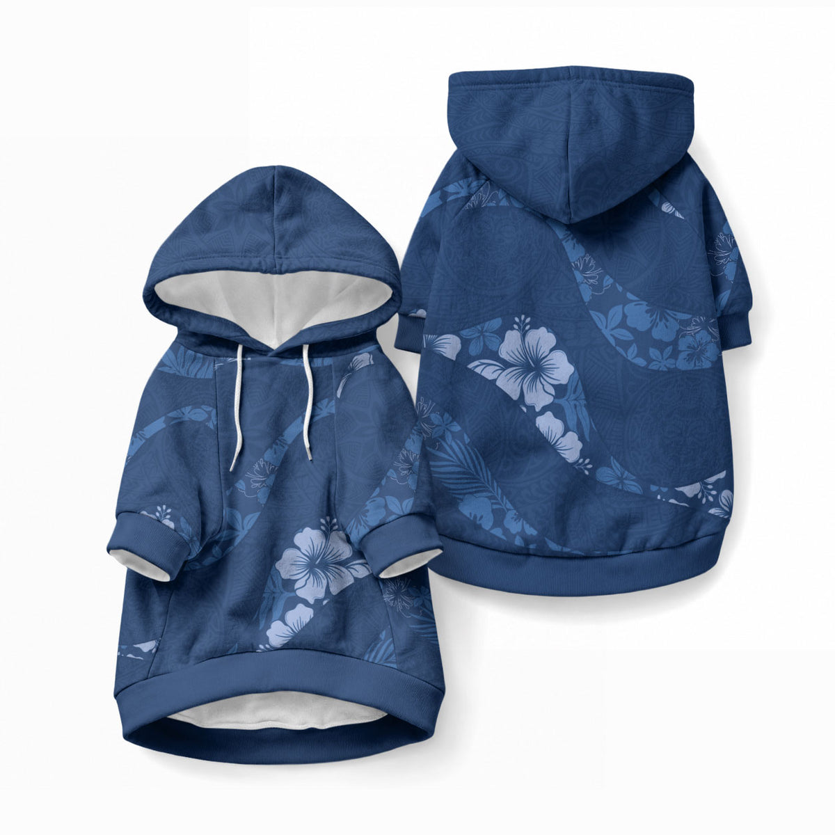 Aloha Hawaii Floral Tapa Pet Hoodie Patchwork Navy