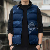 Aloha Hawaii Floral Tapa Sleeveless Puffer Jacket Patchwork Navy - Polynesian Pride