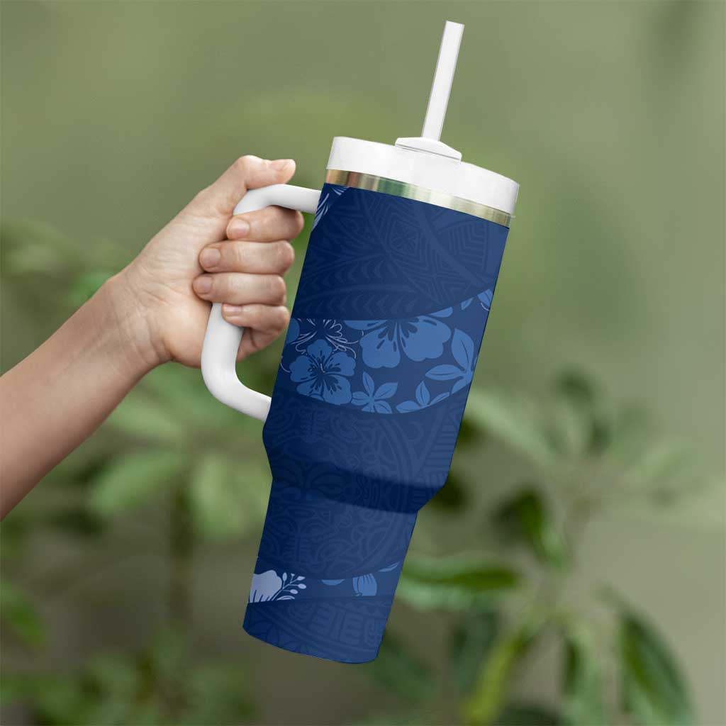 Aloha Hawaii Floral Tapa Tumbler With Handle Patchwork Navy - Polynesian Pride