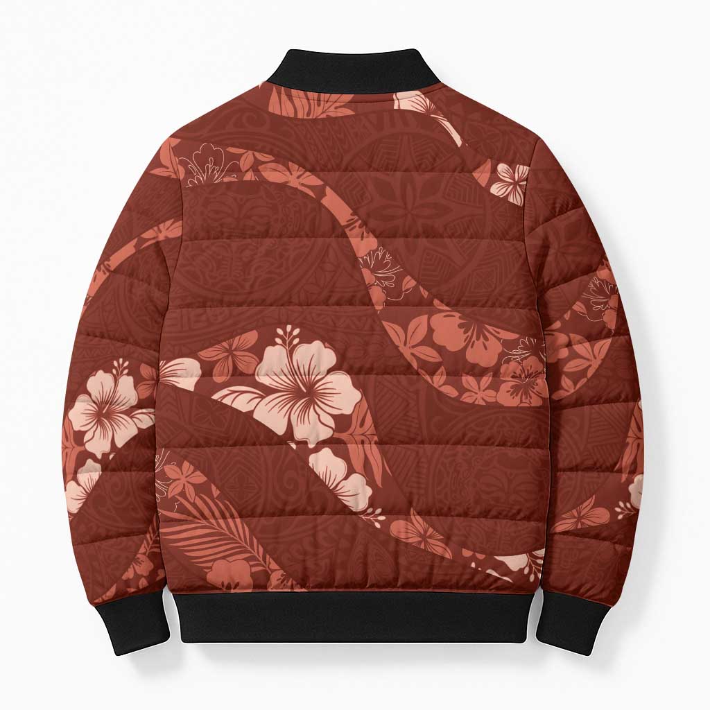Aloha Hawaii Floral Tapa Bomber Puffer Jacket Patchwork Crimson - Polynesian Pride
