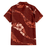 Aloha Hawaii Floral Tapa Family Matching Long Sleeve Bodycon Dress and Hawaiian Shirt Patchwork Crimson LT7 - Polynesian Pride