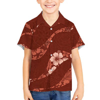 Aloha Hawaii Floral Tapa Family Matching Long Sleeve Bodycon Dress and Hawaiian Shirt Patchwork Crimson LT7 Son's Shirt Crimson - Polynesian Pride