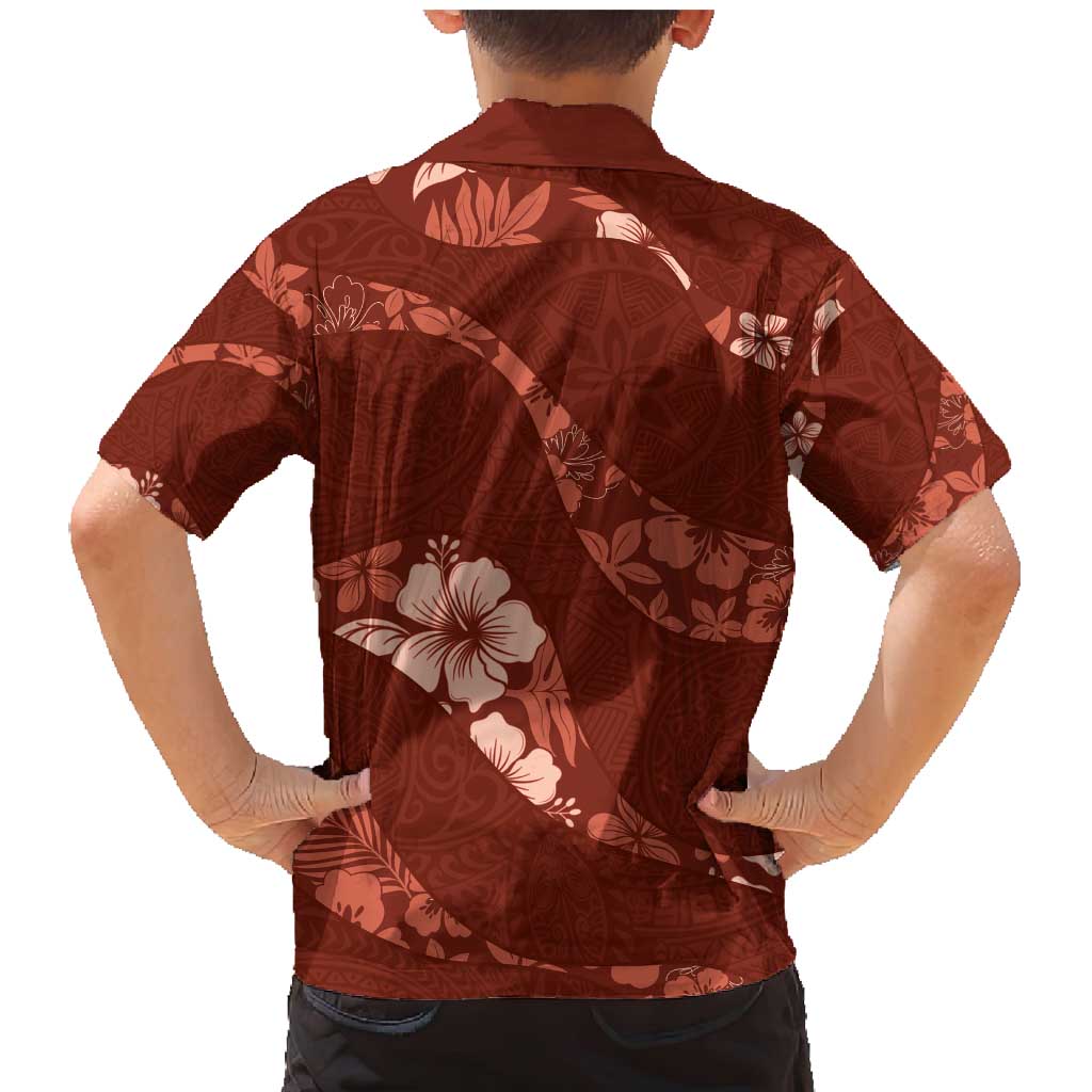 Aloha Hawaii Floral Tapa Family Matching Mermaid Dress and Hawaiian Shirt Patchwork Crimson LT7 - Polynesian Pride