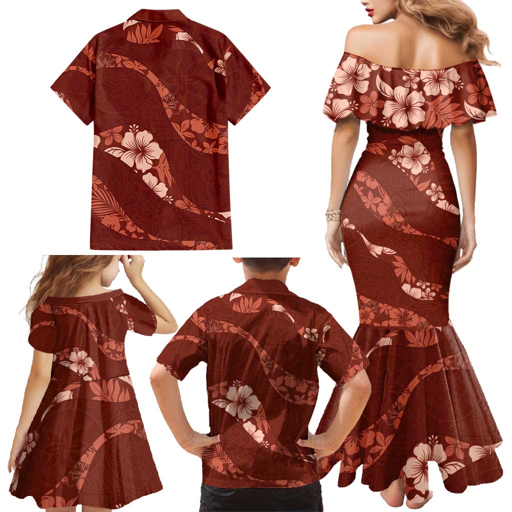 Aloha Hawaii Floral Tapa Family Matching Mermaid Dress and Hawaiian Shirt Patchwork Crimson LT7 - Polynesian Pride