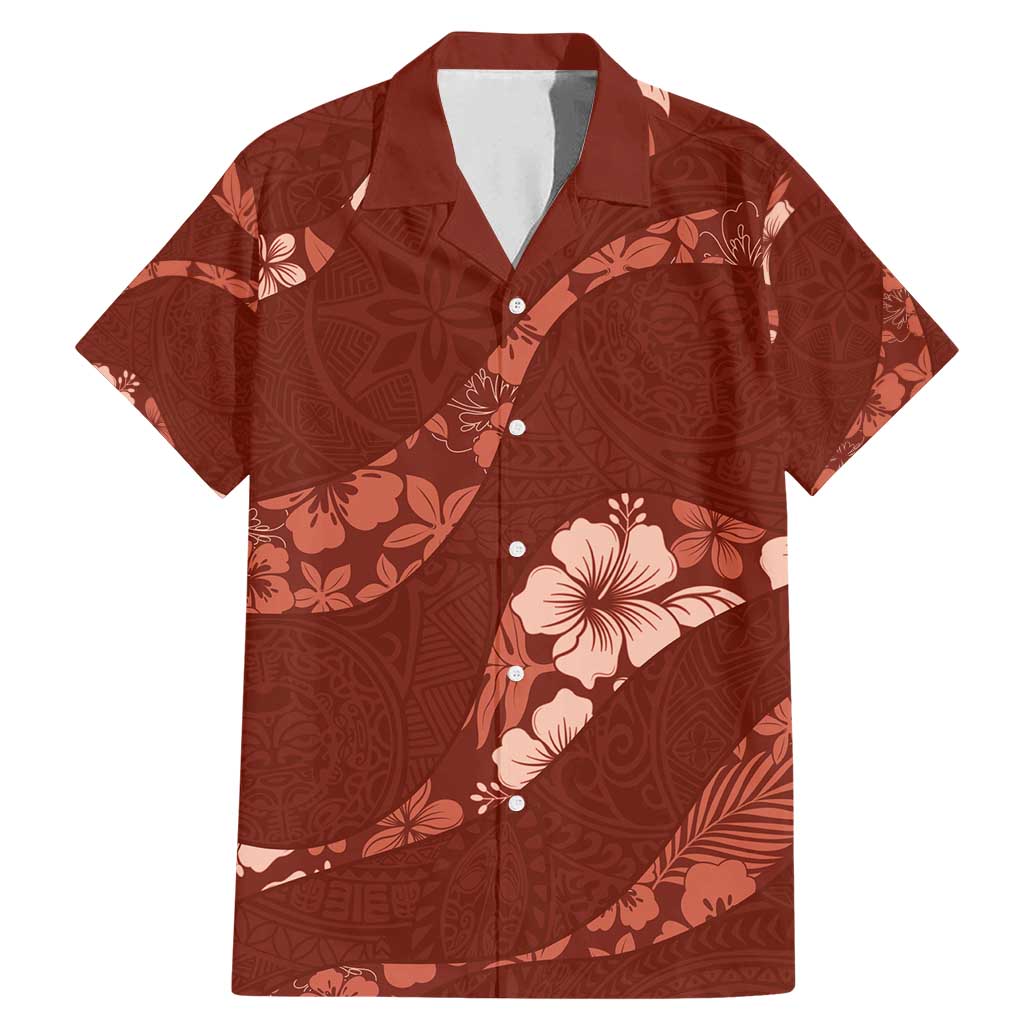 Aloha Hawaii Floral Tapa Family Matching Mermaid Dress and Hawaiian Shirt Patchwork Crimson LT7 Dad's Shirt - Short Sleeve Crimson - Polynesian Pride