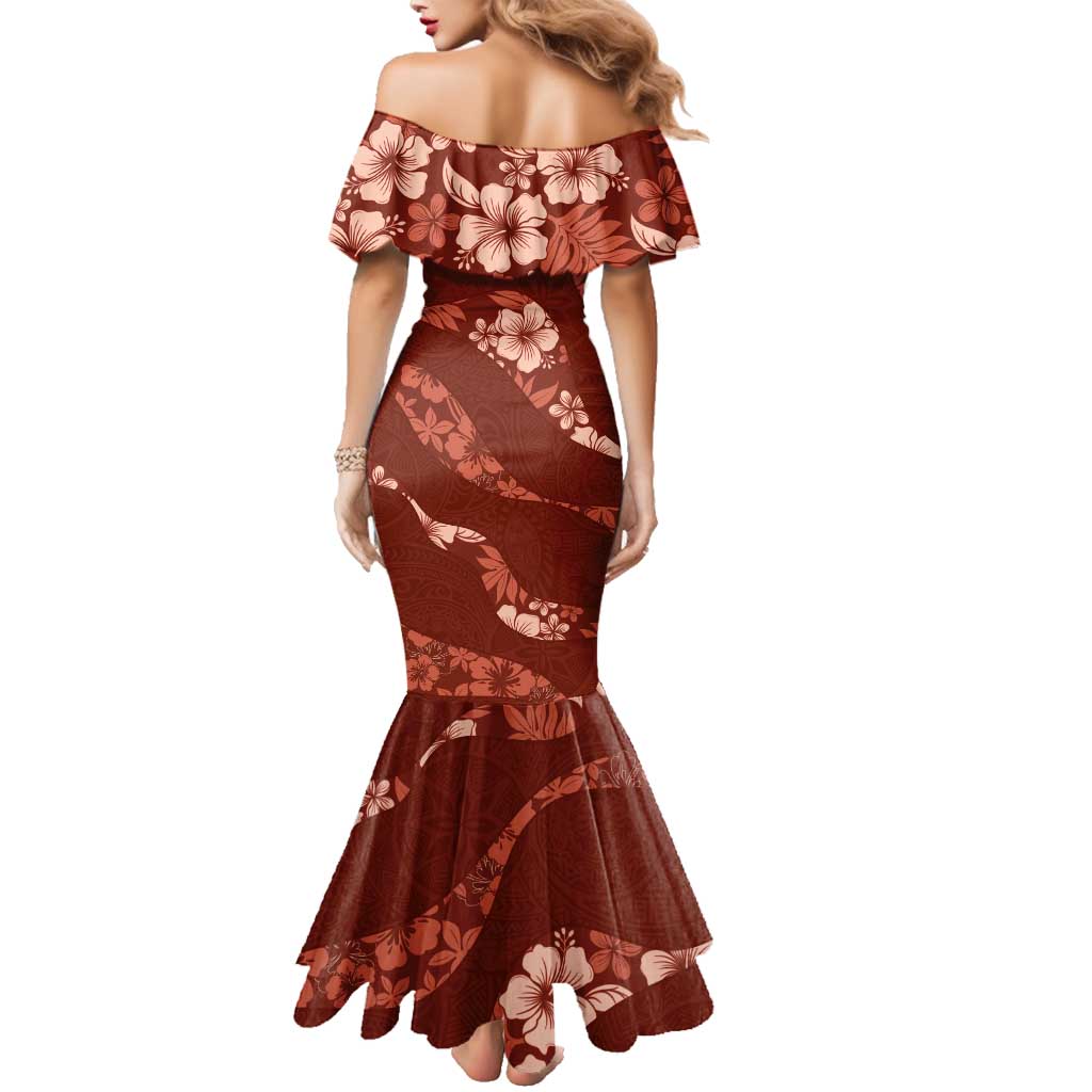 Aloha Hawaii Floral Tapa Family Matching Mermaid Dress and Hawaiian Shirt Patchwork Crimson LT7 - Polynesian Pride