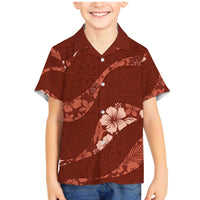 Aloha Hawaii Floral Tapa Family Matching Mermaid Dress and Hawaiian Shirt Patchwork Crimson LT7 Son's Shirt Crimson - Polynesian Pride