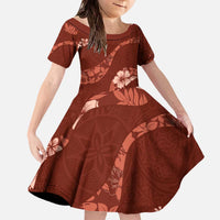 Aloha Hawaii Floral Tapa Family Matching Off The Shoulder Long Sleeve Dress and Hawaiian Shirt Patchwork Crimson LT7 Daughter's Dress Crimson - Polynesian Pride
