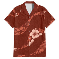 Aloha Hawaii Floral Tapa Family Matching Off The Shoulder Long Sleeve Dress and Hawaiian Shirt Patchwork Crimson LT7 Dad's Shirt - Short Sleeve Crimson - Polynesian Pride