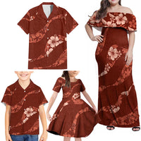 Aloha Hawaii Floral Tapa Family Matching Off Shoulder Maxi Dress and Hawaiian Shirt Patchwork Crimson LT7 - Polynesian Pride