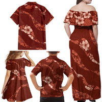 Aloha Hawaii Floral Tapa Family Matching Off Shoulder Maxi Dress and Hawaiian Shirt Patchwork Crimson LT7 - Polynesian Pride