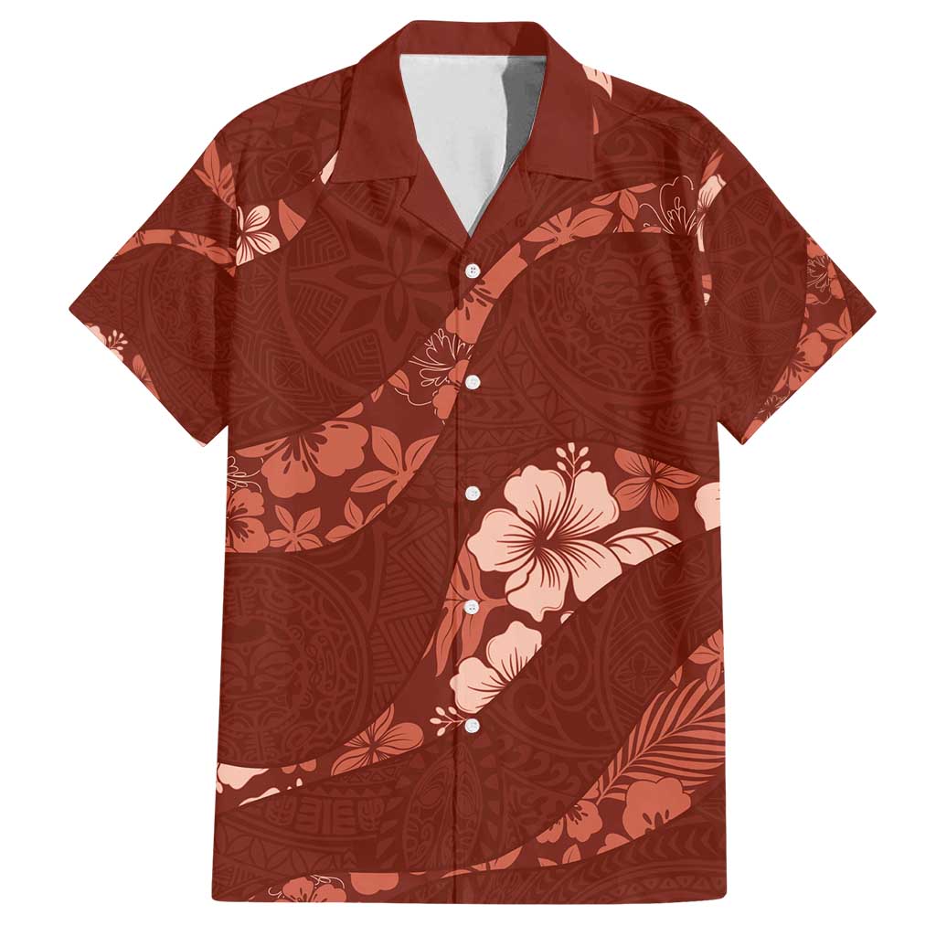 Aloha Hawaii Floral Tapa Family Matching Off Shoulder Maxi Dress and Hawaiian Shirt Patchwork Crimson LT7 Dad's Shirt - Short Sleeve Crimson - Polynesian Pride