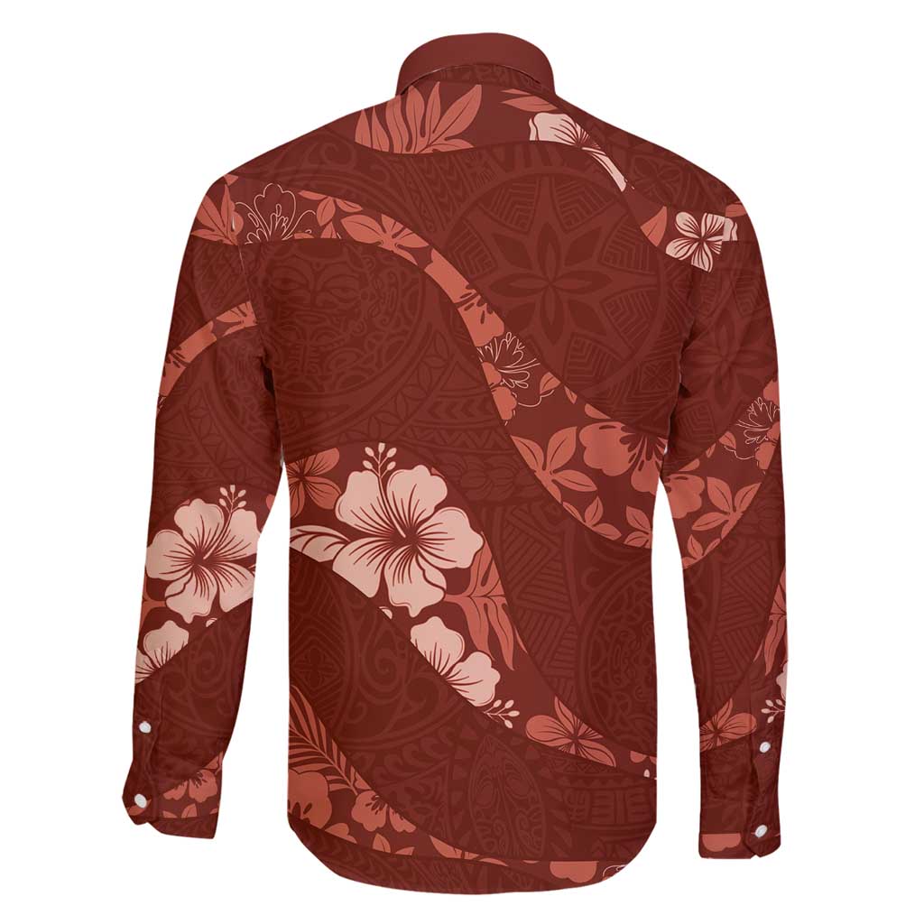 Aloha Hawaii Floral Tapa Family Matching Off Shoulder Maxi Dress and Hawaiian Shirt Patchwork Crimson LT7 - Polynesian Pride