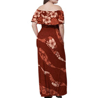 Aloha Hawaii Floral Tapa Family Matching Off Shoulder Maxi Dress and Hawaiian Shirt Patchwork Crimson LT7 - Polynesian Pride