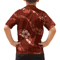 Aloha Hawaii Floral Tapa Family Matching Off Shoulder Short Dress and Hawaiian Shirt Patchwork Crimson LT7 - Polynesian Pride