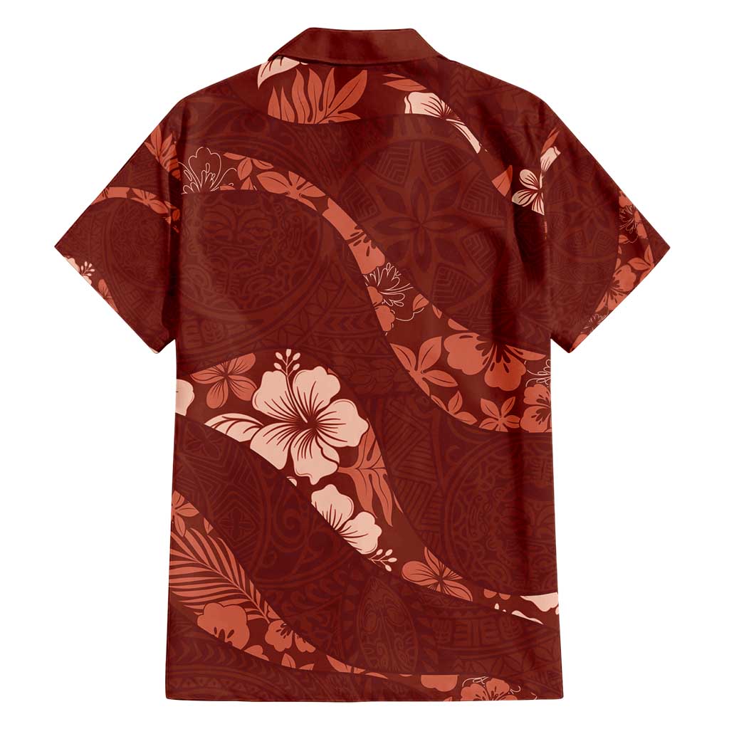 Aloha Hawaii Floral Tapa Family Matching Off Shoulder Short Dress and Hawaiian Shirt Patchwork Crimson LT7 - Polynesian Pride