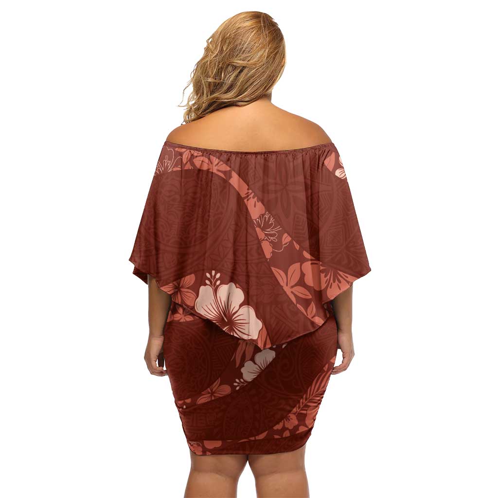 Aloha Hawaii Floral Tapa Family Matching Off Shoulder Short Dress and Hawaiian Shirt Patchwork Crimson LT7 - Polynesian Pride