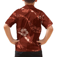 Aloha Hawaii Floral Tapa Family Matching Short Sleeve Bodycon Dress and Hawaiian Shirt Patchwork Crimson LT7 - Polynesian Pride