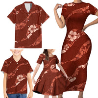 Aloha Hawaii Floral Tapa Family Matching Short Sleeve Bodycon Dress and Hawaiian Shirt Patchwork Crimson LT7 - Polynesian Pride