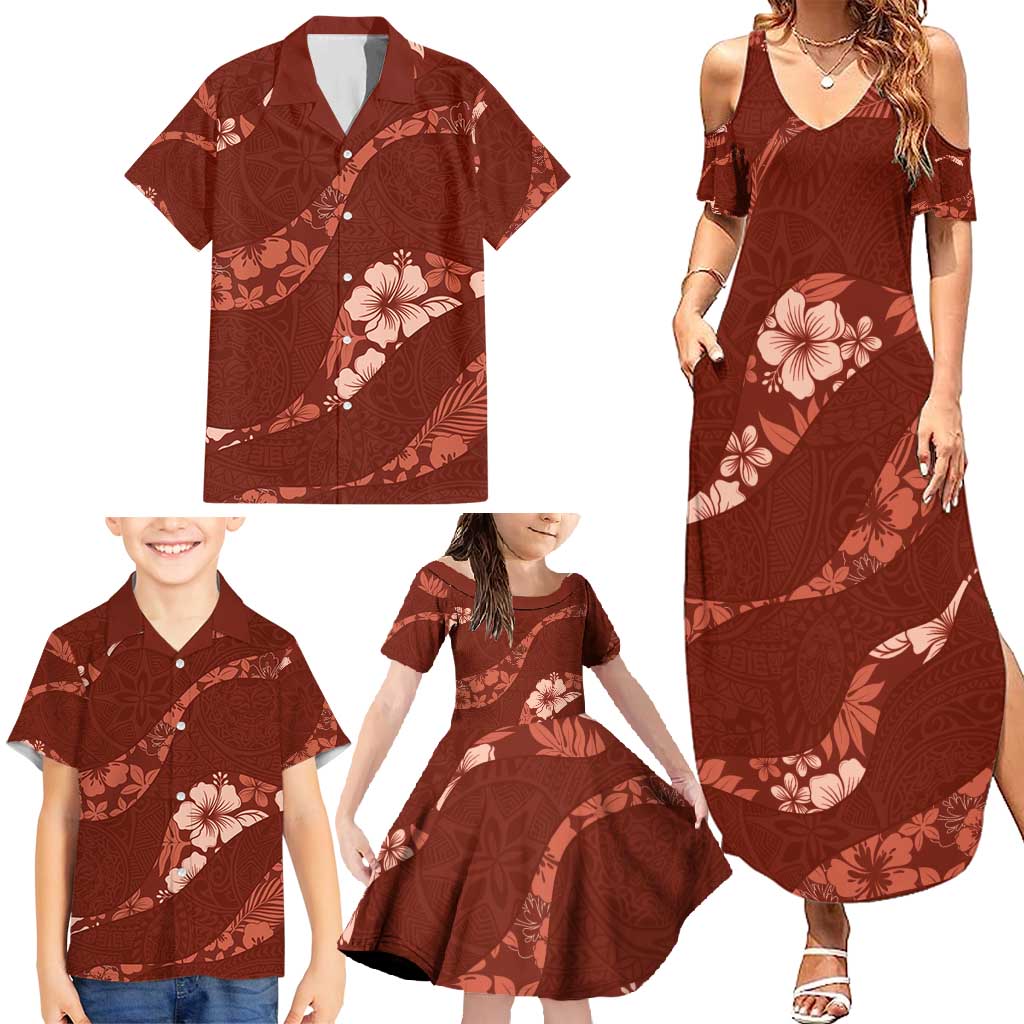 Aloha Hawaii Floral Tapa Family Matching Summer Maxi Dress and Hawaiian Shirt Patchwork Crimson LT7 - Polynesian Pride